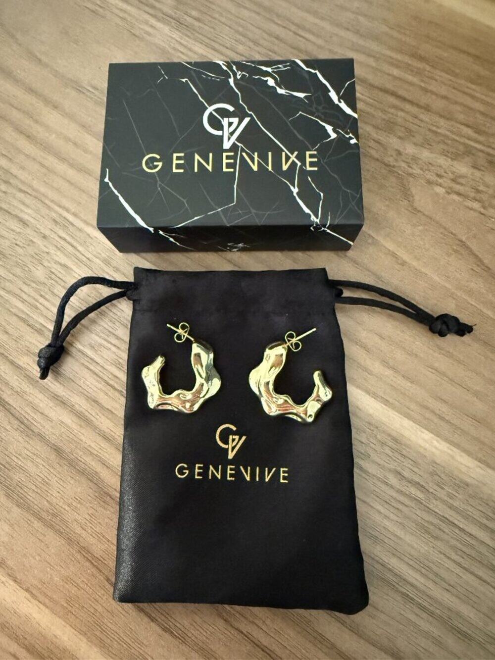 NIB Genevive 14K Gold Plated 30mm Molten Open Hoop Earrings